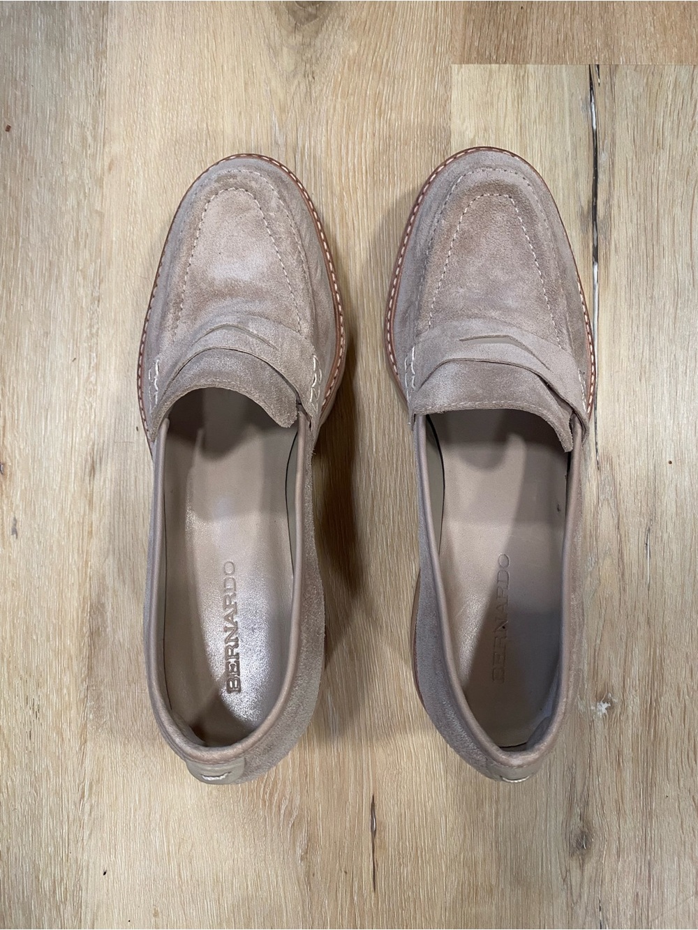 Bernardo Taupe Suede Heeled Penny Loafers Size 8.5